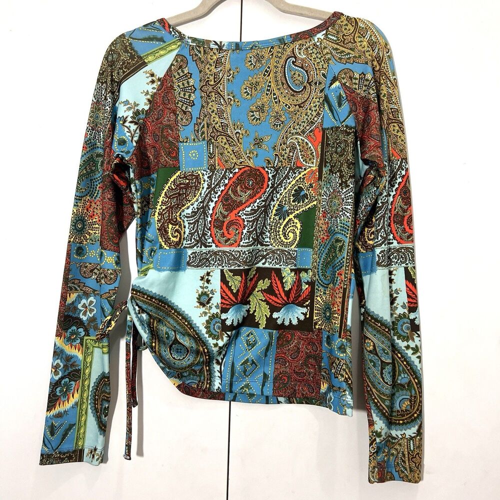Arden B Y2K Top Size L Ruched Tie Up Long Sleeve‎ Paisley Forest Fairy - Picture 2 of 4